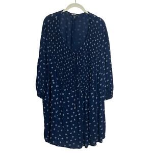 Ulla Popken Womens Tunic 20/22 Navy Blue White Print V-Neck 3/4 Sleeve Viscose